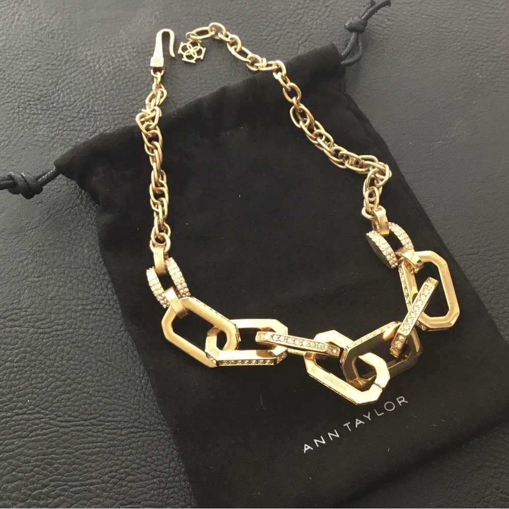 Ann Taylor Gold-Tone Statement Link Necklace with Crystals